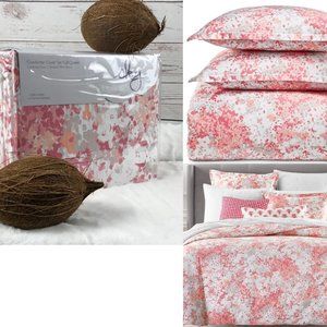 SKY Bloomingdale's Abstract Floral Sunset Coral FULL/QUEEN Comforter Cover Set